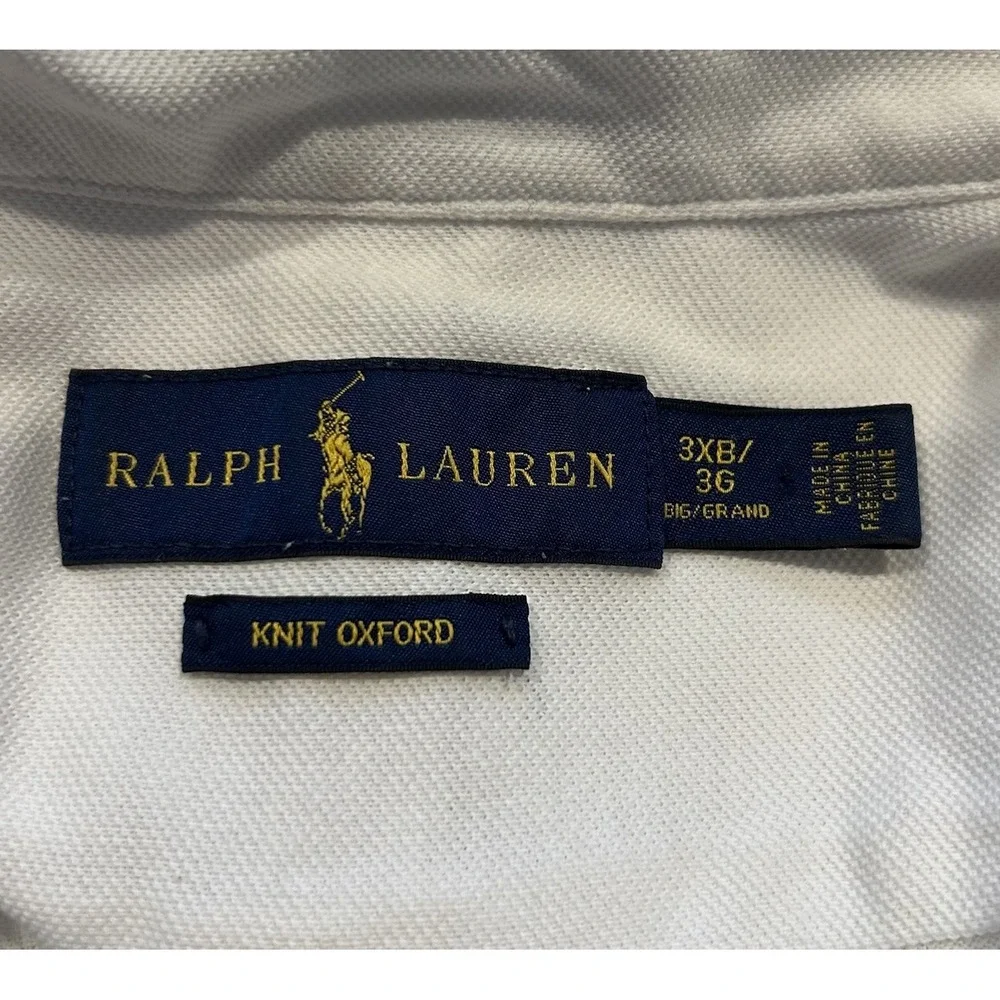 Polo Ralph Lauren Men's White Knit Oxford Polo Shirt Mens 3XB Anchor Embroidered